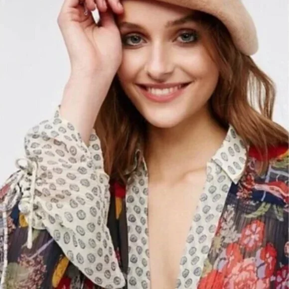 Free People Floral Sheer Women's Top - Picture 4 of 8